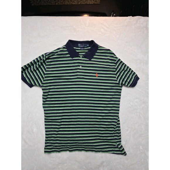 Polo Ralph Lauren Mens Size Medium Blue and Green Stripe Short Sleeve Shirt - Picture 1 of 5